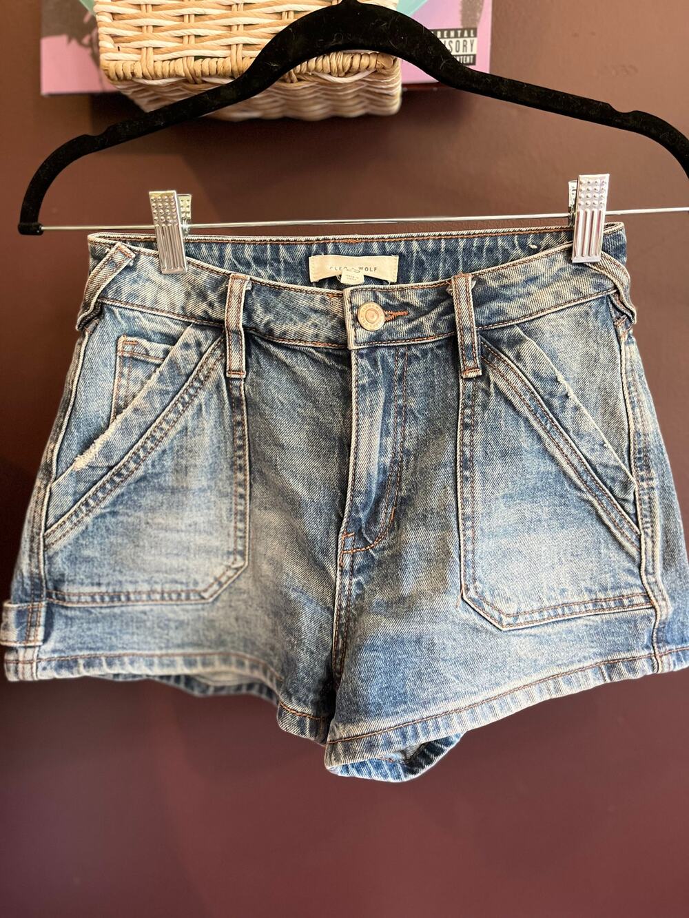 70s inspired Paperbag cargo jean shorts